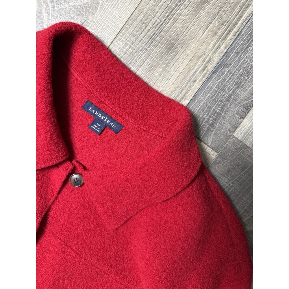 Vtg 90s Lands End Red 100% Broiled Wool Button Front Shirt Jacket Womens Plus 24 - Picture 2 of 7